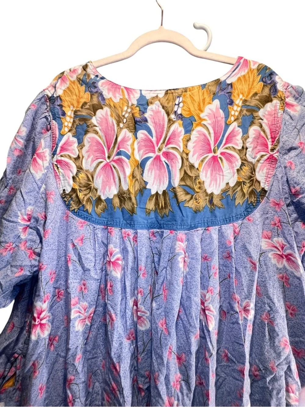 Woman Within 3X 100% Cotton Floral Housecoat Blue Pink Button Front Maxi